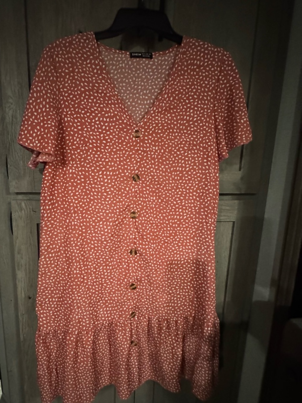 SHEIN Sz M Rust/White Faux Button-Front Short Sleeve Dress VGUC 😊😊